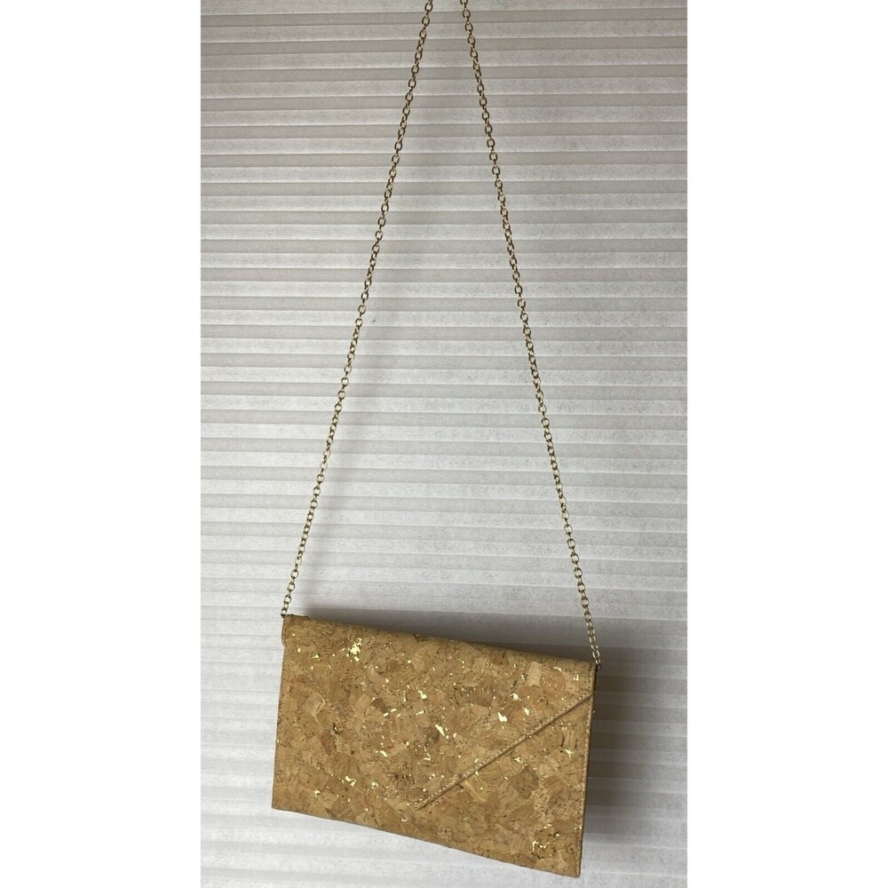 Bam Forever Beige Cork & Gold Envelope Purse Chain Crossbody Strap  6.5 X 9.5 in